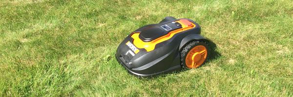 Robotic mower on a lawn